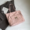 Pink pleated tote bag with butterfly metal buckle and side zipper detailing - Basic Style / Pink