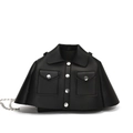 Creative black jacket-shaped crossbody bag with silver metal chain and leather texture - One Size(300) / Black