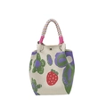 Cute knitted bucket bag featuring cream base with strawberry and floral patterns - Strawberry