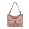 Pink minimalist tote bag with double front pockets and vintage stitching details - Pink