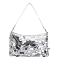 Silver sequin shoulder bag for women with minimalist leather strap and metallic texture - Silver