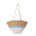 Large woven tote bag in beige blue and white patchwork design for beach vacations - Blue without Silk Scarf