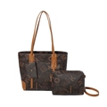 Ensemble sac cabas vintage en cuir marron avec motif logo et bandoulière - Marron