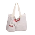 Set de bolso tote de lona blanco con estampado Beach rojo y bolsa con cordón a juego - Bolso Tote + Bolsa de Almacenamiento / Blanco