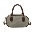 Sac bowling en toile vert olive avec poignées en cuir et détails en métal doré - Kaki
