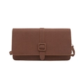 Borsa a tracolla marrone caramello classica con trama saia e fibbia quadrata chic - Marrone
