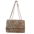 Bolso cuadrado étnico con jacquard floral colorido y correa de cadena dorada - Rojo