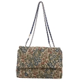 Bolso de hombro jacquard floral con correa de cadena dorada y diseño vintage - Azul