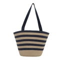 Grand sac cabas en paille à rayures bleu marine pour les vacances à la plage - Bleu