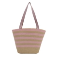 Sac fourre-tout en paille tissée à rayures roses et beige avec larges anses - Rose
