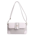 Cremeweiße gewebte Schultertasche mit Leder-Patchwork und goldener Schnalle im Vintage-Stil - Gebrochenes Weiß