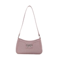 Chic pink tweed baguette bag featuring a silver metal bow accent and shoulder strap - Pink