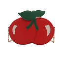 Fashionable cherry shaped crossbody bag with red leather and gold metal chain strap - Red