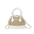Mini sac coquillage en similicuir blanc et paille tressée avec bandoulière chaîne - Blanc