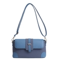Dark blue mixed-material crossbody bag with woven texture and gold hardware details - Blue