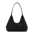 Chic black snakeskin hobo shoulder bag with minimalist U-shaped silhouette for women - Black