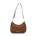 Brown woven texture hobo bag for women featuring a gold bow accent and zip closure - Brown