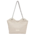 Bolso tote de paja tejida en contraste con asas de cáñamo y textura en forma de V - Blanco