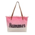 Pink and white gradient canvas tote bag with Summer print and fringe detailing - Pink