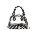 Transparente Tasche mit Zebramuster, Silberkette und Griff vor weißem Hintergrund - Zebramuster