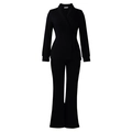 Detailoverzicht van zwart dames broekpak met sjaalkraag blazer en slanke pantalon - S / Zwart