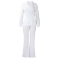Detail van witte overslagblazer met sjaalkraag en striksluiting aan de zijkant - S / Wit