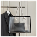 Detail of frosted PVC tote bag featuring cotton rope handles and black inner pouch - Matte Black