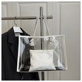 Detail of transparent PVC tote bag featuring white cotton rope handles and inner pouch - White