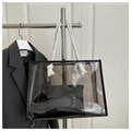 Detail of transparent PVC tote bag with thick cotton rope handles and inner pouch - Black