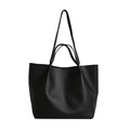 Minimalistische schwarze Einkaufstasche mit großem Fassungsvermögen und weichem Kunstleder - Schwarz