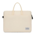 Sleek beige minimalist laptop handbag with durable fabric and stylish ribbon accents - Beige