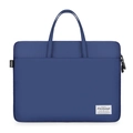 Minimalist navy blue laptop handbag with durable handles and a stylish fashion tag - Blue