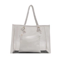 Transparent PVC tote bag with white inner pouch and thick grey cotton rope handles - White