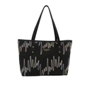 Bolso tote de lona negra con bordado ondulado colorido y correas largas de cuero sintético - Negro
