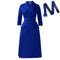 Koningsblauwe blazerjurk met lange mouwen, dubbele knopen en bijpassende vierkante riem - S / Marineblauw