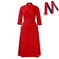 Rode double-breasted jurk met lange mouwen en bijpassende riem in elegante A-lijn stijl - S / Rood