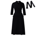 Elegante zwarte double-breasted jurk met reverskraag en bijpassende tailleriem detail - S / Zwart