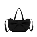 Borsa a tracolla in tessuto nero con grande fiocco decorativo e dettagli plissettati - Nero