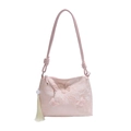 Pink shoulder bag featuring delicate butterfly embroidery and yellow tassel charm - With Ornament / Pink