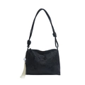 Black bucket bag featuring butterfly jacquard pattern and white tassel charm detail - With Ornament / Black