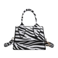 Mini zebra print trapezoid handbag with a rigid top handle and adjustable shoulder strap - Black