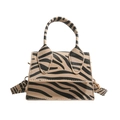 Mini trapezoid handbag with zebra print and detachable shoulder strap in beige and black - Khaki