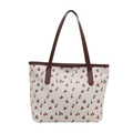 Stylish tote bag with cherry print and dark brown handles on a clean white background - White