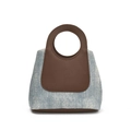 Bolso de mano retro de mezclilla azul con remaches y asas de cuero sintético marrón - Azul/Marrón