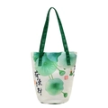 Borsa tote in tela bianca con manici verdi e motivo tradizionale di loto cinese - Stile Loto Calligrafia Cinese / Loto