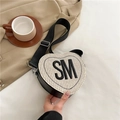 Sac bandoulière tendance en forme de cœur tissé beige avec broderie SM noire - Noir
