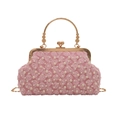 Sac à main rose élégant avec perles et dentelle florale 3D à poignée dorée - Rose