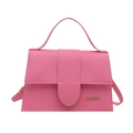 Borsa a mano rosa minimalista in finta pelle con manico e dettaglio logo dorato - Rosa