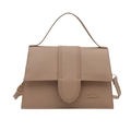Borsa a tracolla chic in pelle marrone chiaro con manico e logo JINGPIN in metallo oro - Cachi