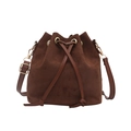 Classic dark brown mini bucket bag in faux suede with adjustable gold buckle strap - Brown